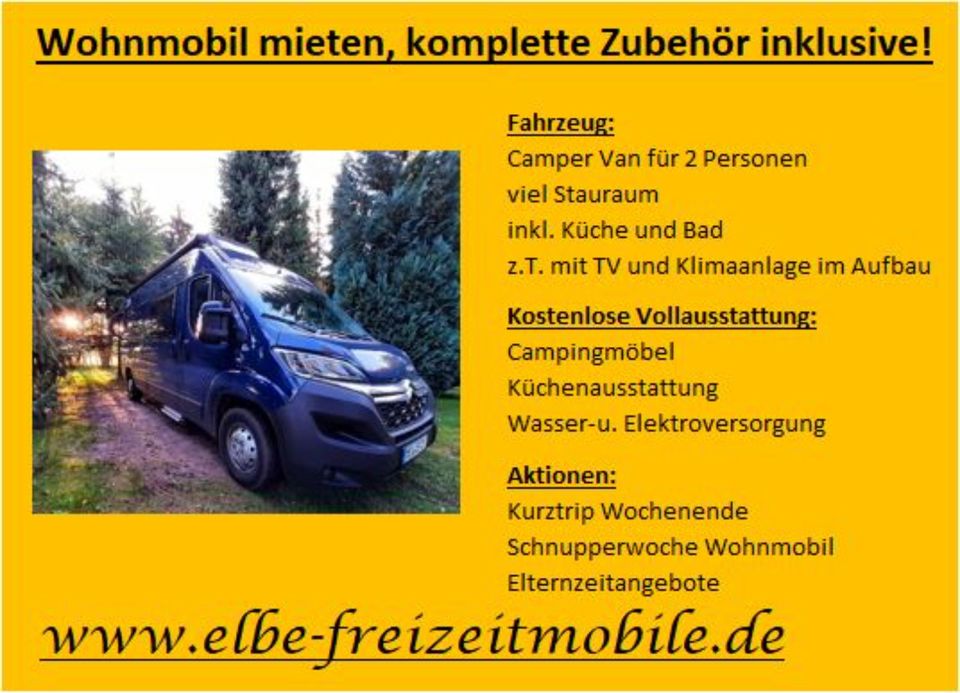 Wohnmobil, Camper mieten - Nähe Dresden - Komplettausstattung! in Weinböhla