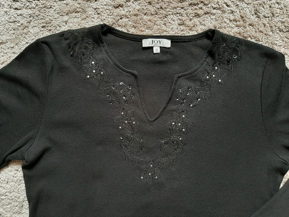 Shirt  Gr. 38 langarm schwarz Stickerei Strass Pailletten Perlen in Berlin