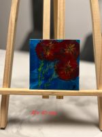 Acryl Bild, ca. 10x10 cm Rote Blumen, blauer Hintergrund Nordrhein-Westfalen - Kamp-Lintfort Vorschau