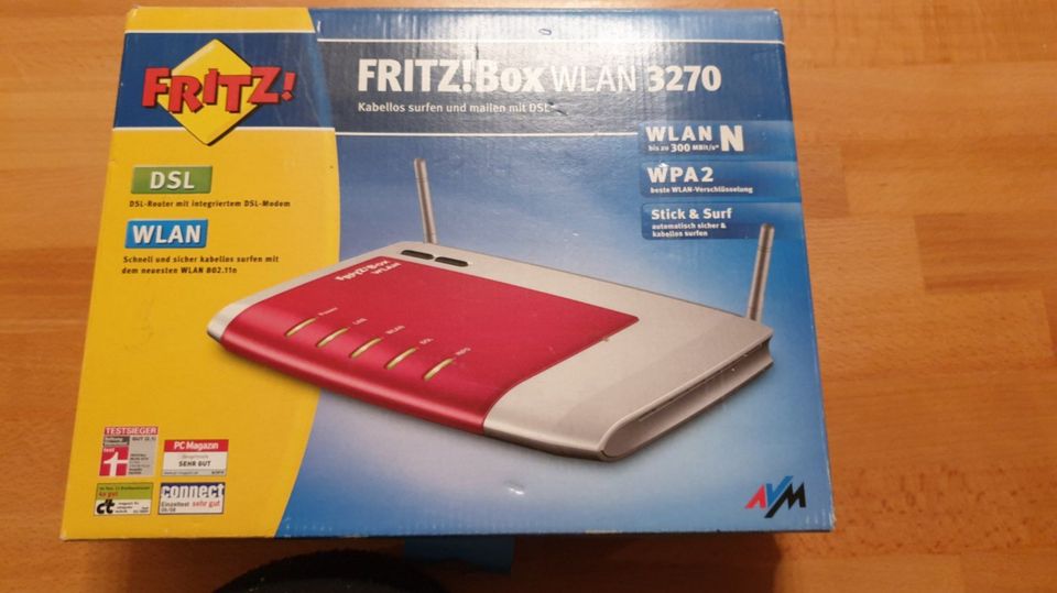 FritzBox 3270 mit Netzteil und LAN-Kabel z.B. als Repeater in Grosselfingen