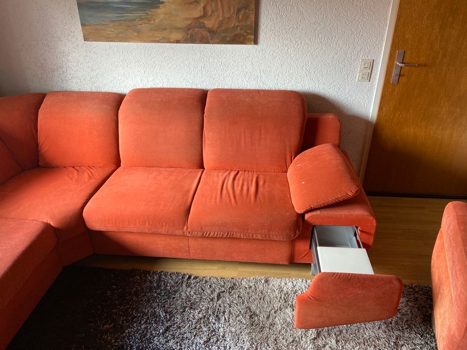 Couch Sofa orange 2,60x2,60 mit Sessel Wohnlandschaft in Nürtingen