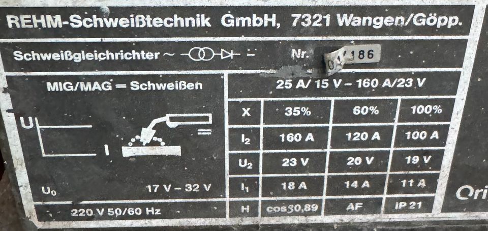 Rehm 160W Schweissgerät Schutzgasschweissgerät MIG gebraucht in Dietersheim