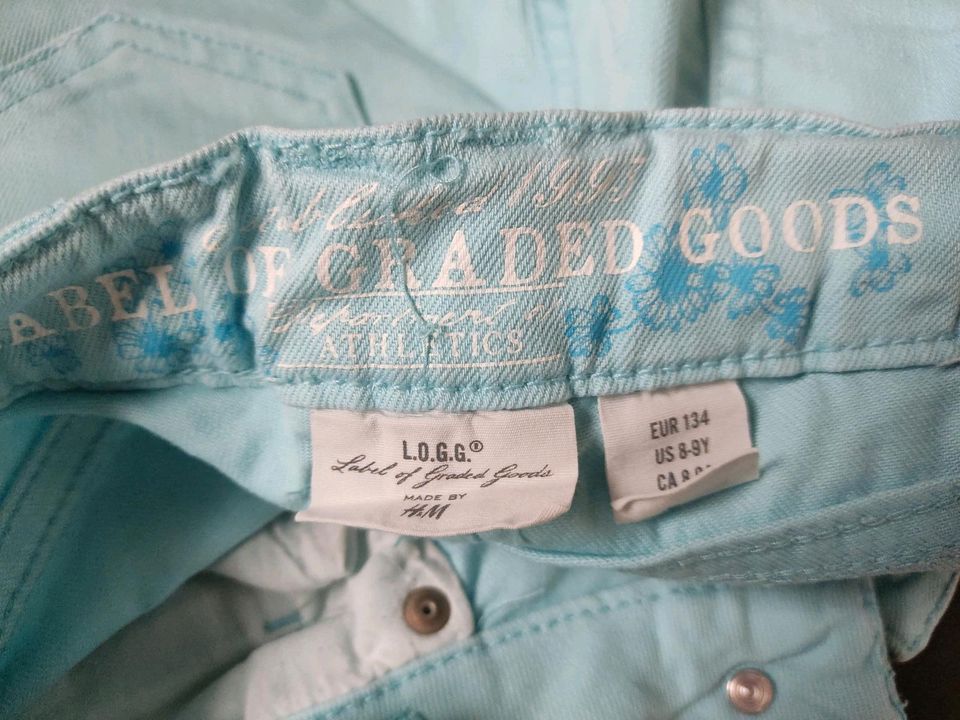 Mädchen 134 140: Capri Hose Jeans Bermuda H&M mint Yigga weiß in Albachten