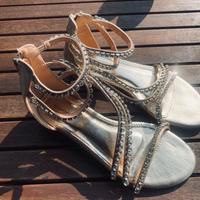 Gold Leder mit Strass Sandalette  Paypalzahlung Bayern - Aichach Vorschau