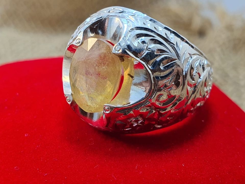 Gelber Saphirring für Männer Silber Ring geätzt und graviert in München