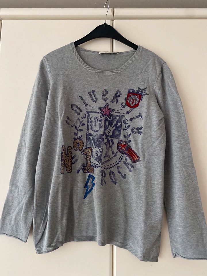 Grauer Pulli von Oui / Pullover mit Muster / Oberteil Damen in M in Neusäß