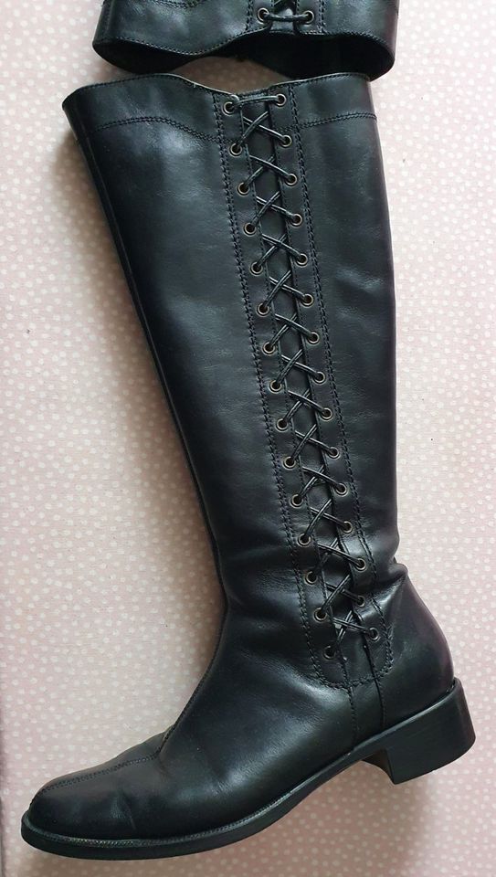 ❤ Lederstiefel Damenstiefel Stiefel schwarz Gr. 39 Schnürung in Bad Schwartau