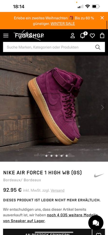 Nike Air Force Sneaker High Top 38,5 Max Dunk Jordan Bordeaux in Berlin