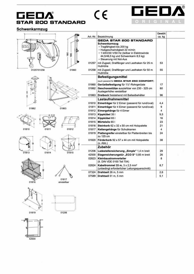 Geda Gerüstaufzug Star Comfort 250 50m Seil Seilaufzug Seilwinde in Bad Bocklet