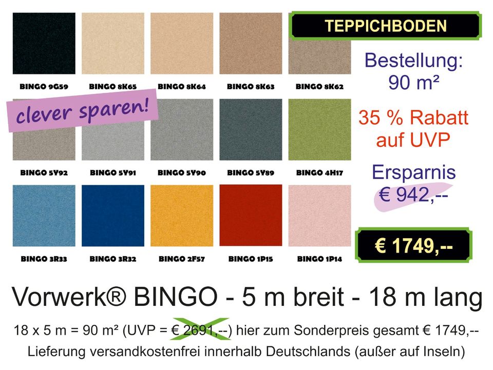 90 m² Teppichboden Vorwerk® Bingo (€ 1749,-- statt UVP € 2691,--) in Osloß