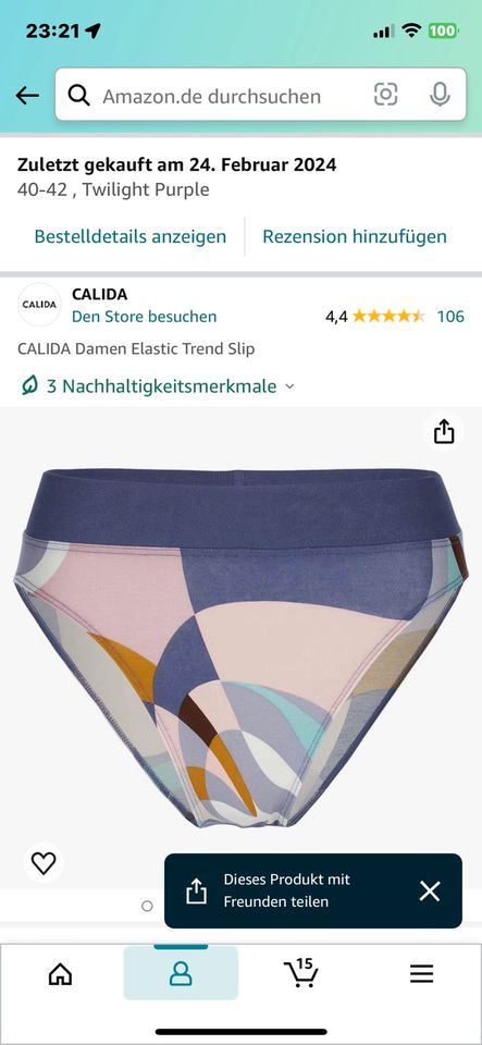 NEU OVP 1 CALIDA Elastic Slip S 40/42 Twilight Purple Baumwolle in Weiden (Oberpfalz)