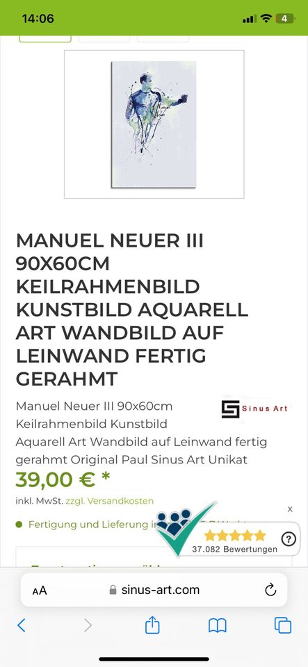 Manuel Neuer 90 x 60 FC Bayern Bild Aquarell Art Poster Leinwand in Rheinzabern