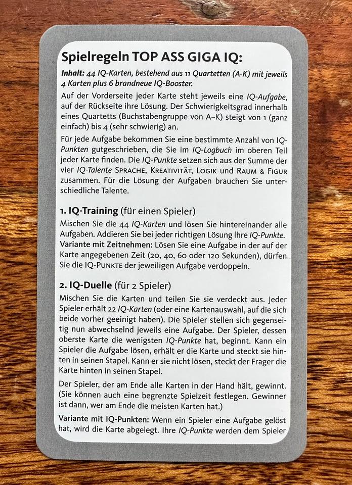 Spiel ‚GIGA IQ Denksportkarten für Experten von ASS‘ in Freiburg im Breisgau