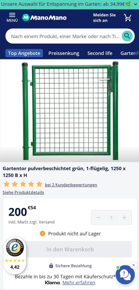 Gartentor grün 1250 x1250 pulverbeschichtet NEU 1,25 m in Düsseldorf