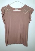 Occasion T-Shirt Gr. L mit Perlen in braun / beige mit weiß Saarland - Homburg Vorschau