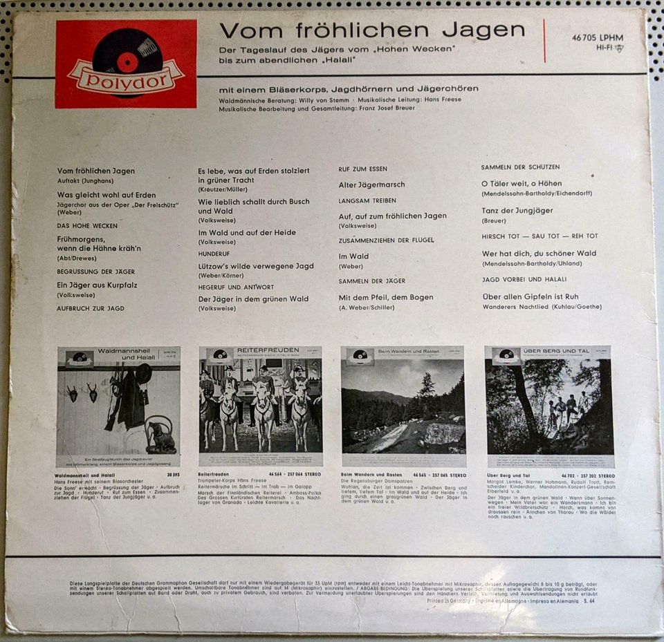 LP 400O1. "Vom fröhlichen Jagen" "Unknown Artist" in Langenfeld Eifel