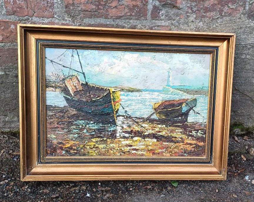 Gemälde Gestrandete Boote/ Öl auf Leinwand * Dänemark in Lübeck
