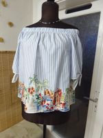 Bluse im Carmenstil, blau weiß gestreift mit Motiv, Gr. 38 Bautzen - Großpostwitz Vorschau