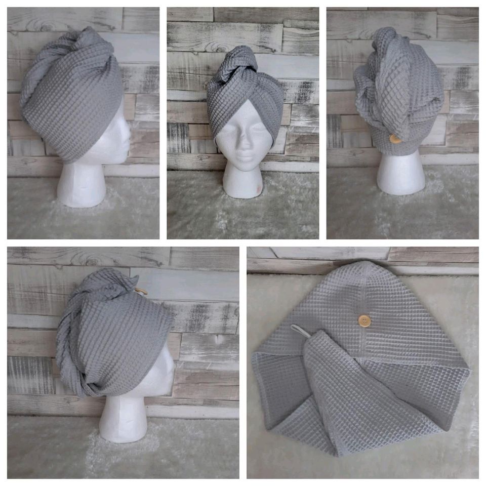 Kopfhandtuch, Handtuchturban mit Knopf, Handtuch, Turban, Handmad in Selsingen