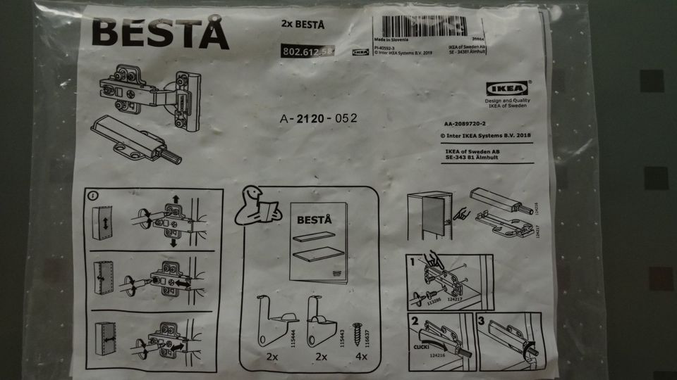 1-7x Set BESTA Scharnier+Drucktüröffner für je 1 Tür 802.612.58 in Nördlingen