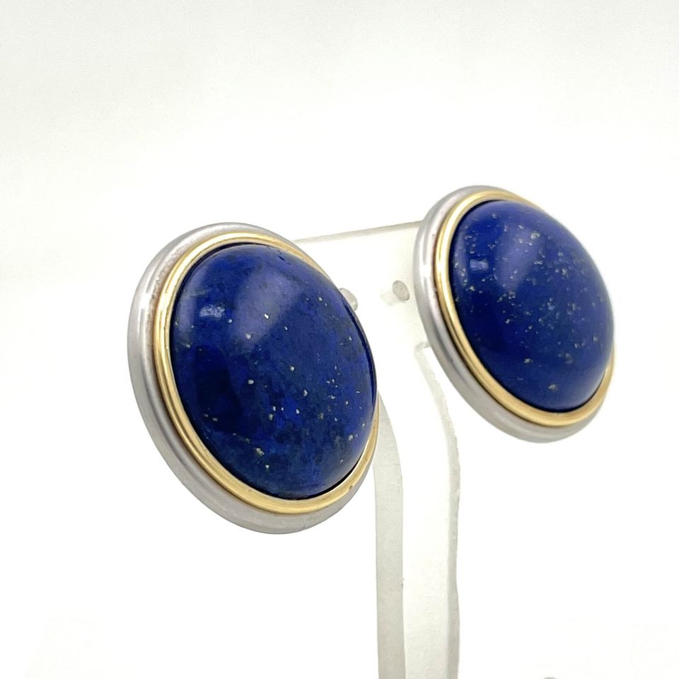 Gold-Platin Ohrclips Ohrringe 950 Platin - 585er Gold Lapislazuli in Leimen