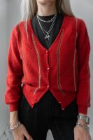 vintage strickjacke cardigan wolle rot lurex 70s 70er 70ies Niedersachsen - Lüneburg Vorschau