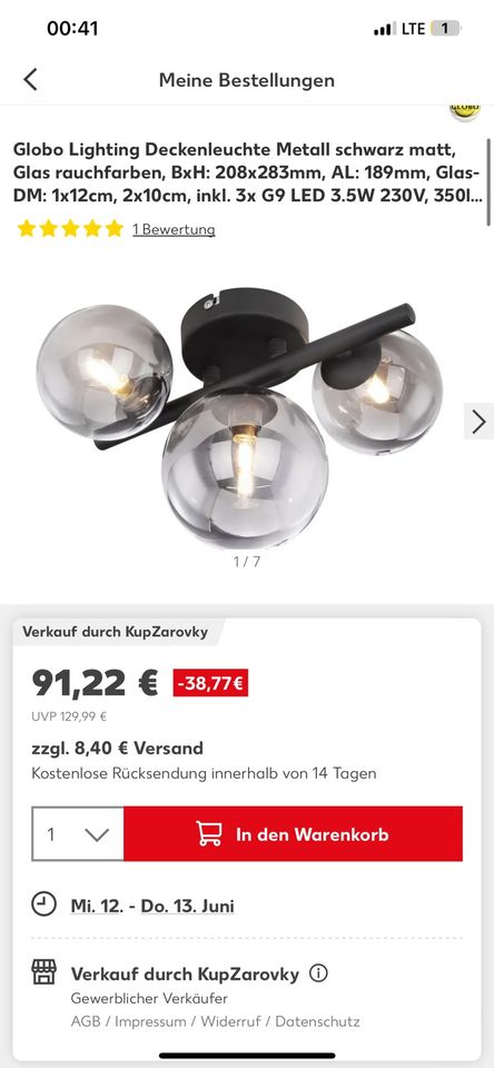 Deckenlampe Leuchte rauchfarben rund in Netzschkau