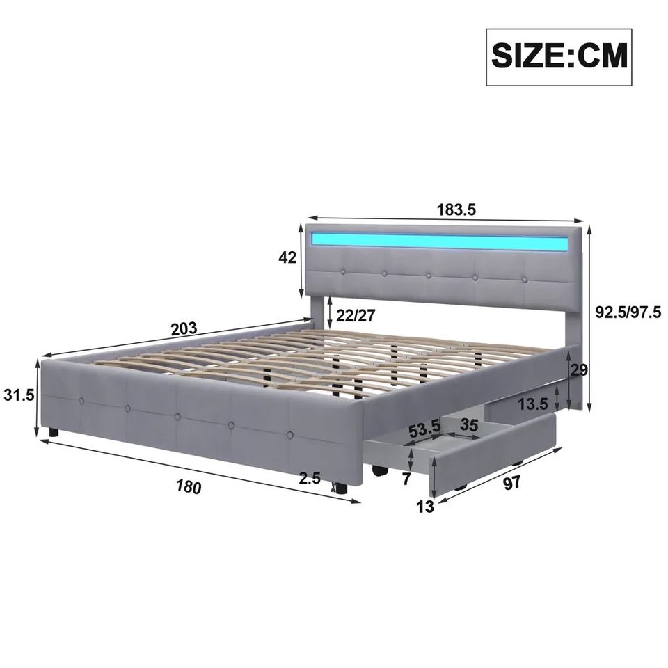 Doppelbett 180x200 Neu Bett Polsterbett Led Bettgestell Boxspring in Hamburg