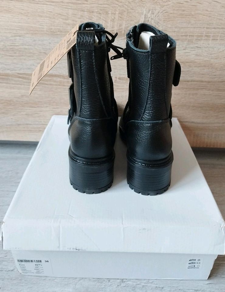 Damen Schuhe Boots Stiefel von Promod Leder schwarz Gr 36 NEU in Steinen