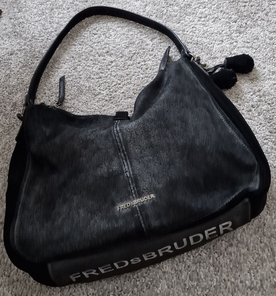 FredsBruder Shopper Tasche Vintage schwarz Leder top Zustand Abro in Dornstetten