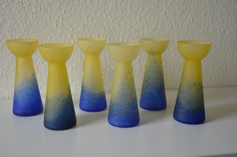 Vase – Glasvasen – 6 Stück – blau gelb in Tapfheim