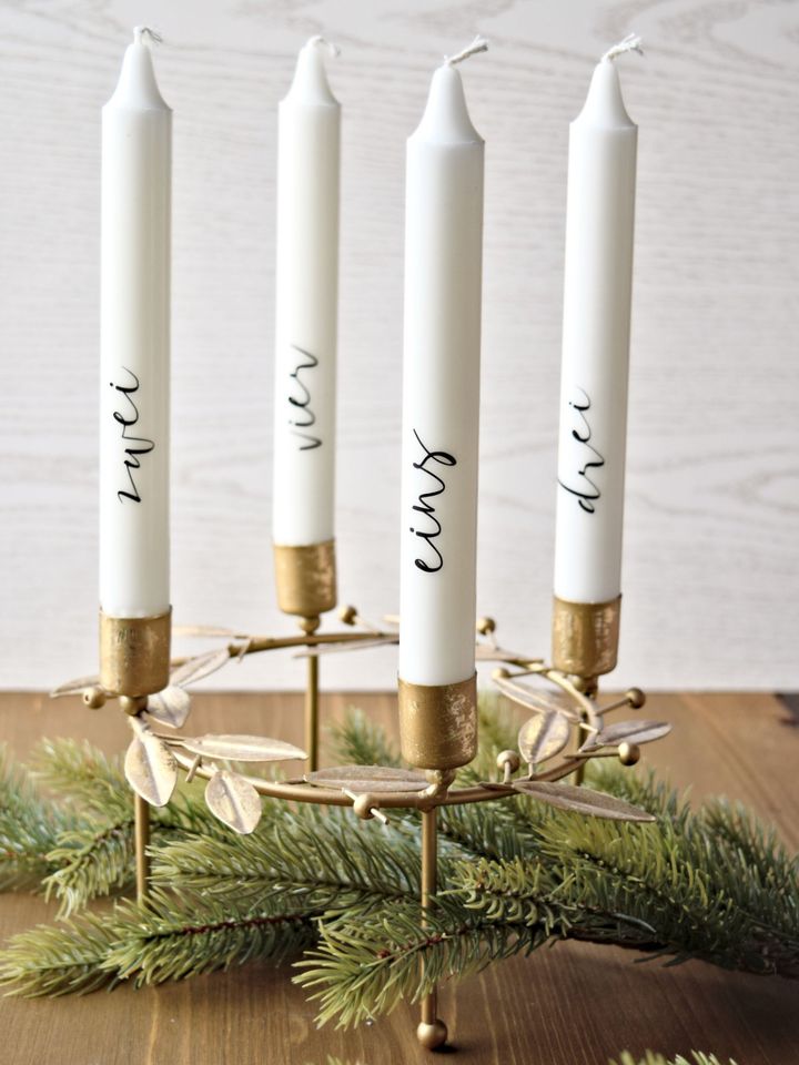 Adventskranz Stabkerzen Kerzen mit Zahlen 1-4 Weiß Weihnachten * in Selm