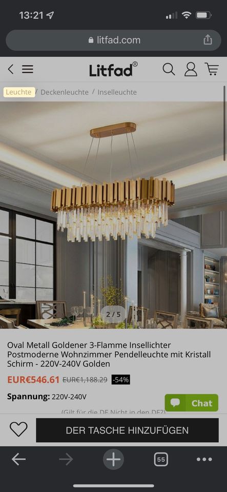 Kronleuchter Lampe Deckenleuchte Metall Gold Kristall in Gelsenkirchen