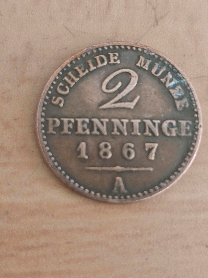Alte Münze 2 pfennige 1867 A in Bad Frankenhausen/Kyffhäuser