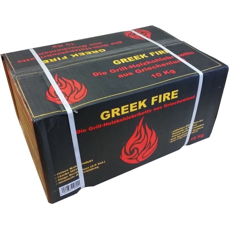 GREEK FIRE Premium Grill Holzkohlebriketts 10 kg incl.Dhl Versand in Dreis-Brück