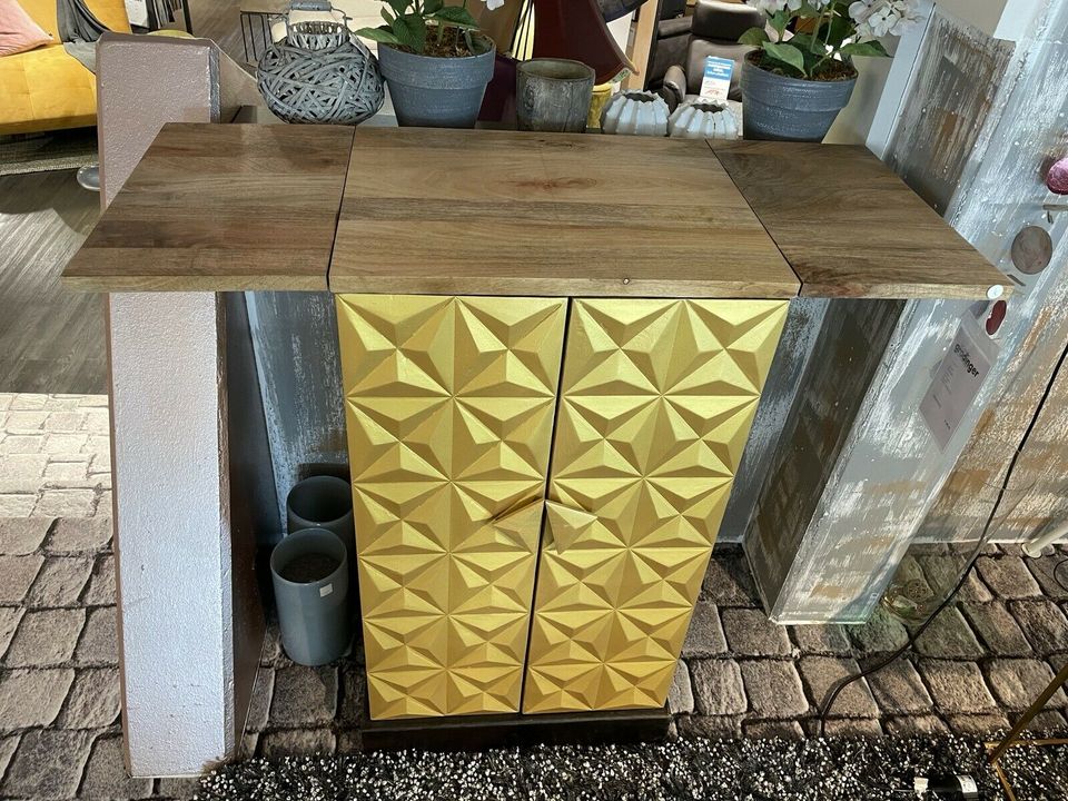 Barschrank Venice Mangoholz Wohnzimmer Bar Gold in Worms