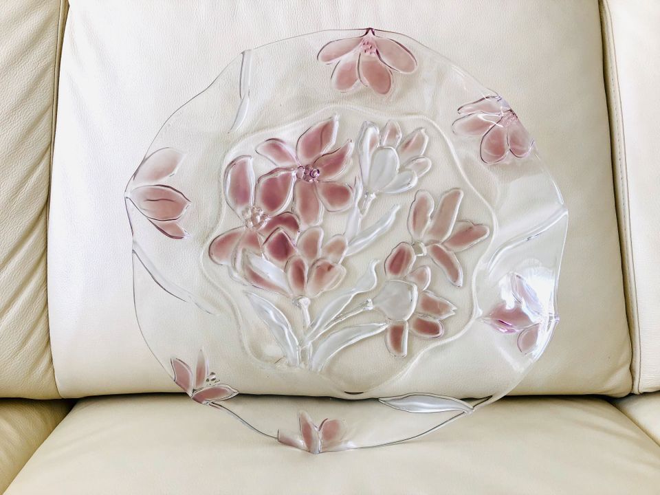 Vase Schale - Glas Rosé - Muster Blumen - 40 cm - Neuwertig in Hamburg