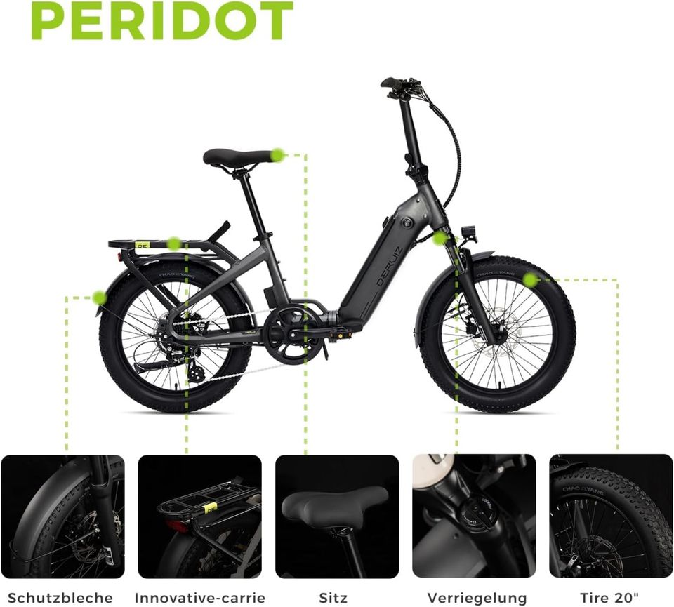 Fachhändler: DERUIZ Peridot SCHWARZ Klapprad 20" E-Bike 48V/100km in Mönchengladbach