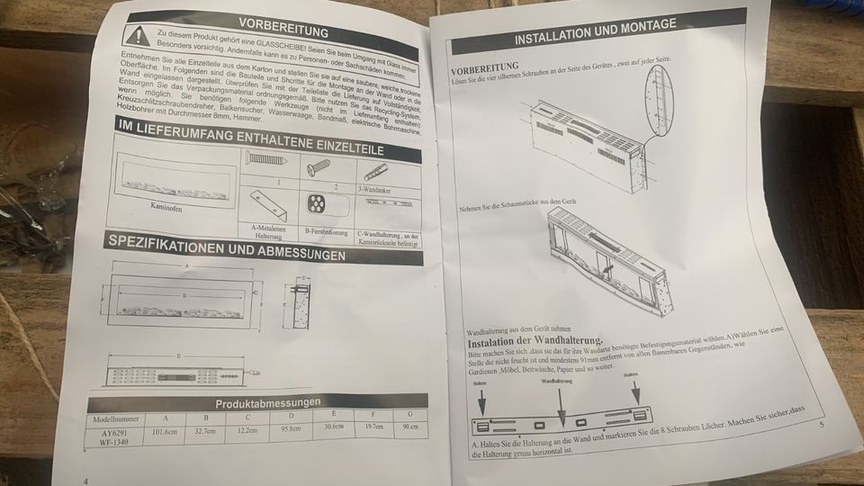 Einbaukamin 105cm Elektrokamin Wandkamin Kaminofen Elektroheizung in Essen