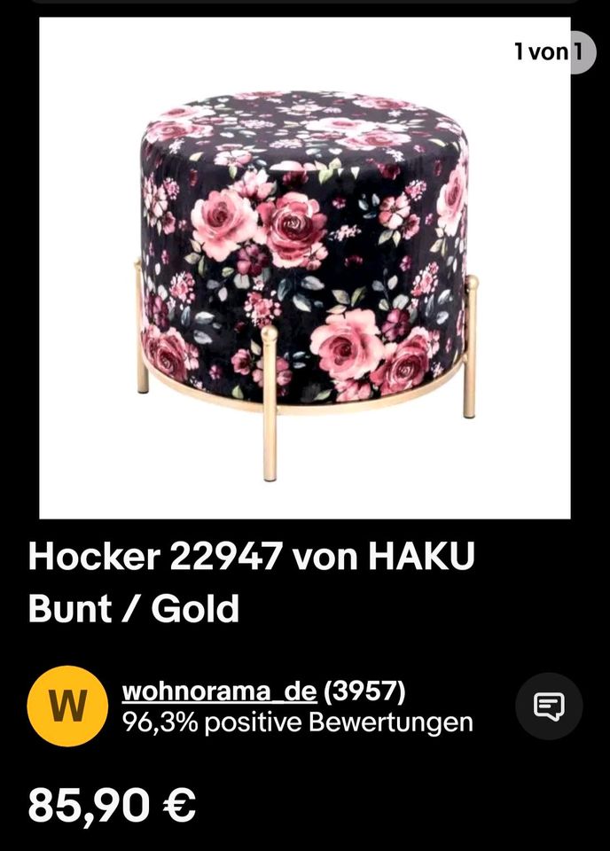 Hocker Blumen schwarz gold in München