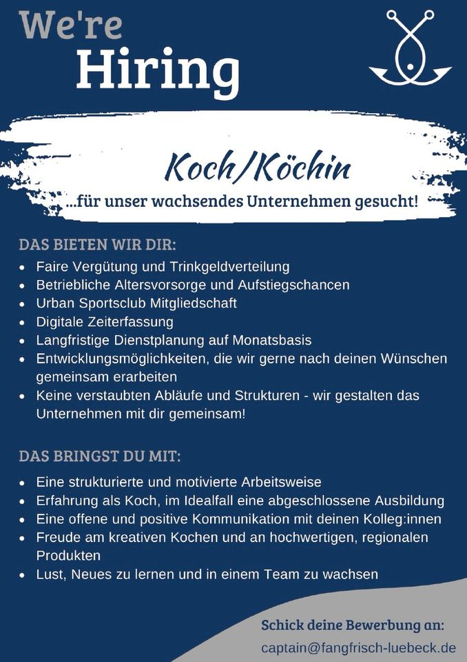 Koch / Köchin im besten Fischrestaurant Lübecks werden! in Lübeck