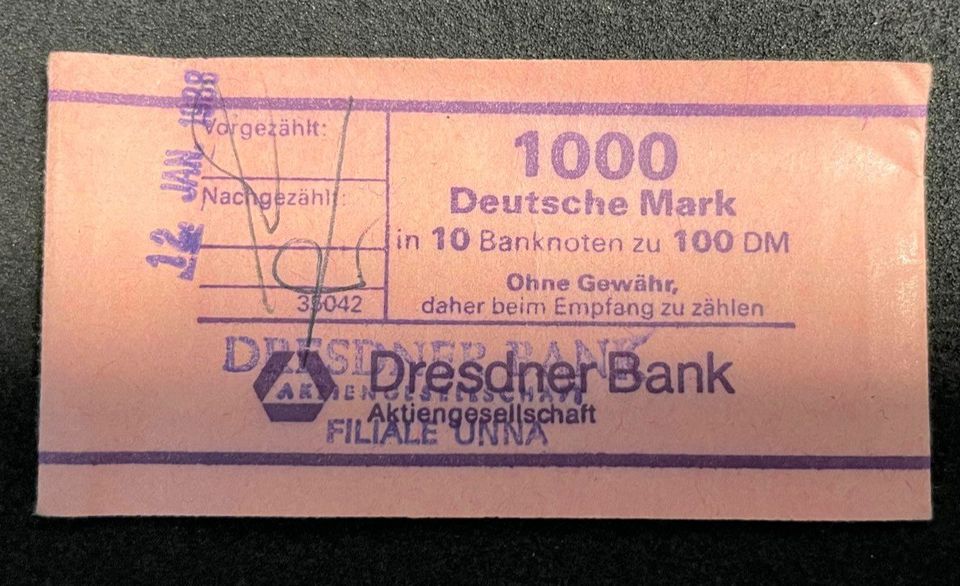 1000 Deutsche Mark Geldschein Banderole Dresdener Bank von 1988 ! in Siegen