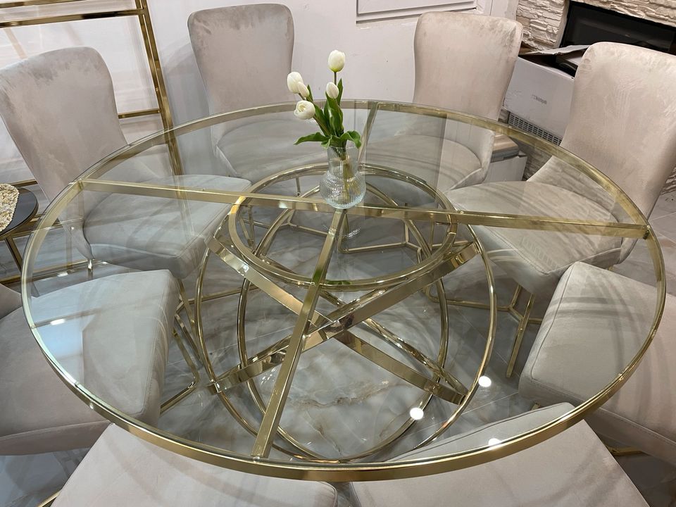 150 CM DESIGNER LUXUS GOLD ESSTISCH GLAS in Königswinter