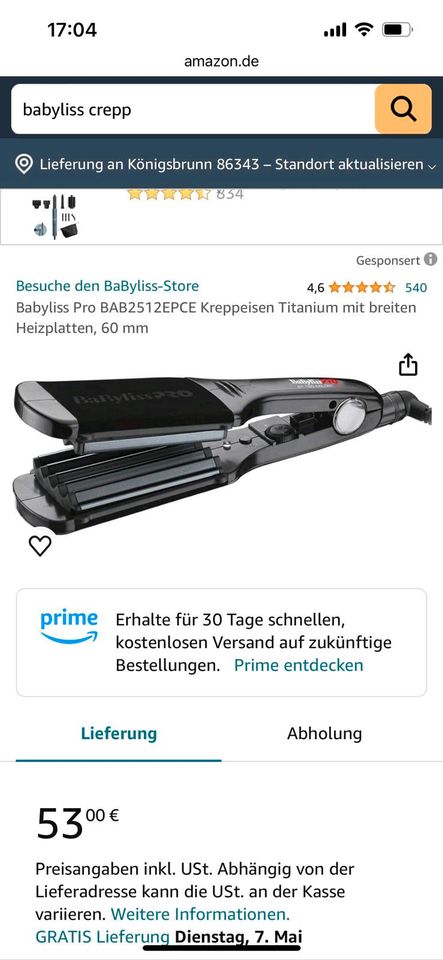 Babyliss Pro Titanium, Heizplatten 60 mm in Augsburg