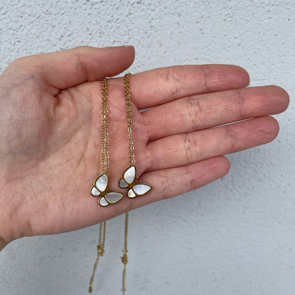 Kette Schmetterling weiß gold edelstahl / Halskette vintage in Remscheid