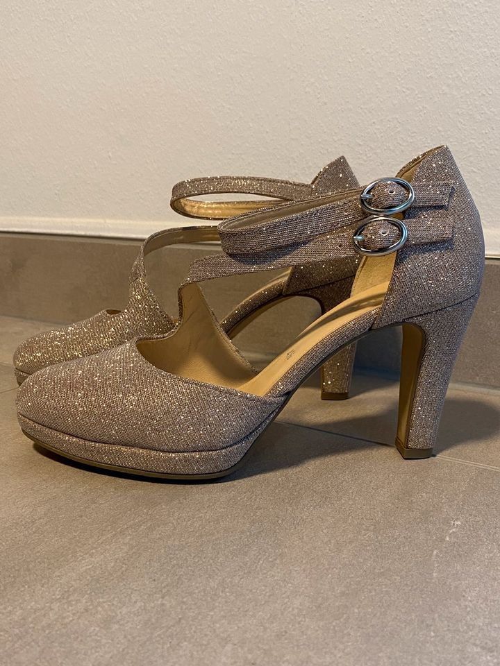 Gabor Leder Pumps Riemchenpumps Glitzer Brautschuhe Abiball rosé in Welschneudorf