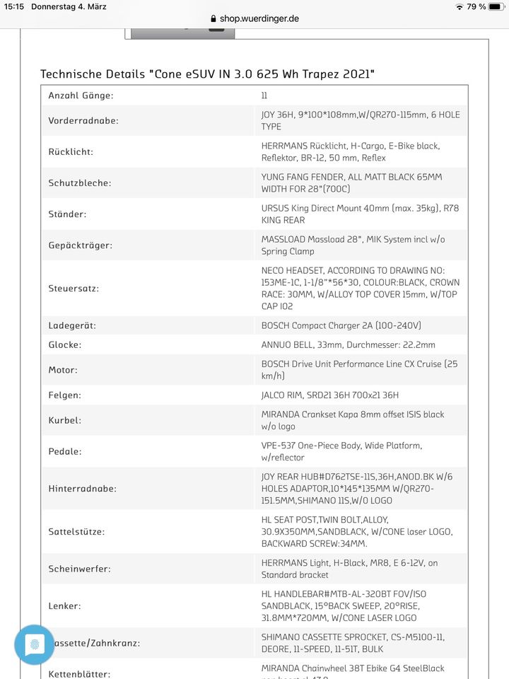 Cone-E-Bike-SUV-Trekking-625 Akku/85NM inkl. Versicherung 03/25 in Passau