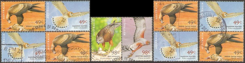 Australien 2080-2083° Greifvögel Adler Graubartfalke Fuchshabicht in Kamen