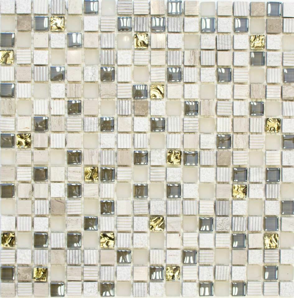 Glasmosaik Naturstein Mosaikfliese Transluzent Silber Gold in Ebrach