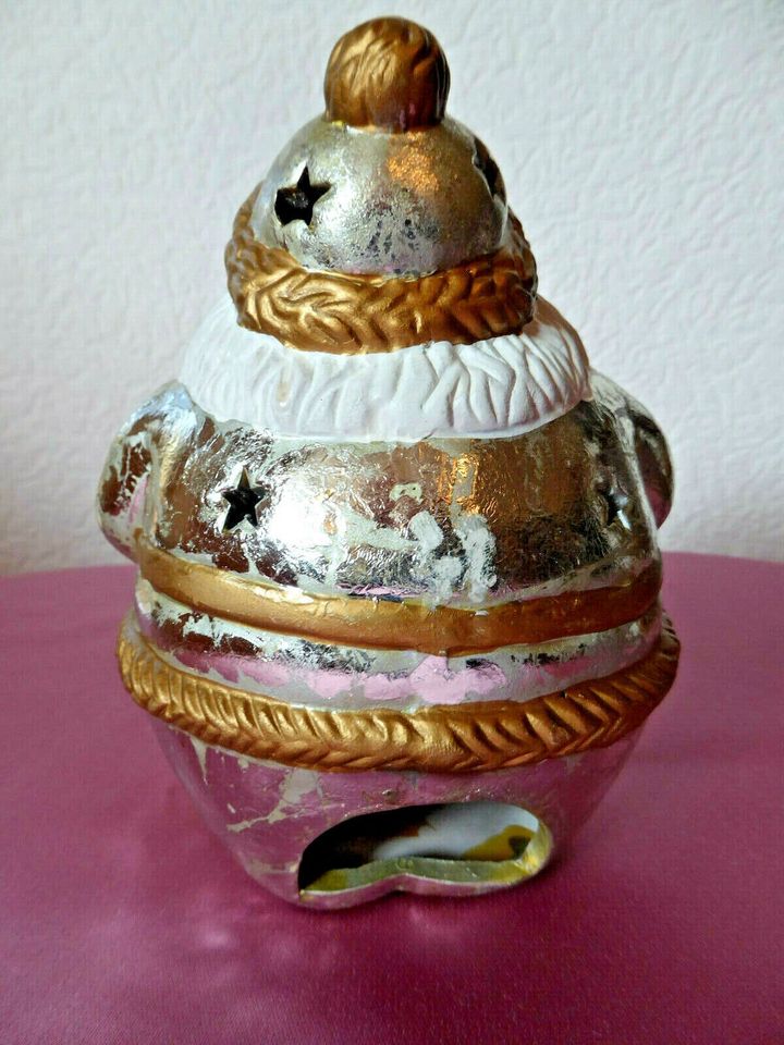 Weihnachtsmann Weihnachts-Figur Teelichthalter gold/silber Keram in Flintbek